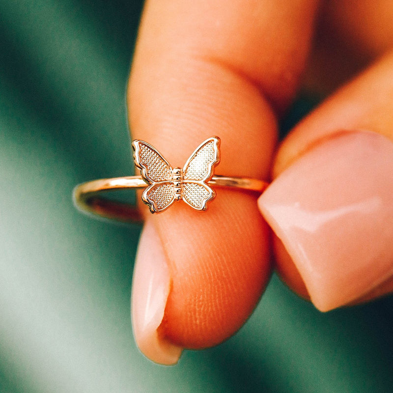 Pura Vida | Butterfly in Flight Ring, Rose Gold or Silver