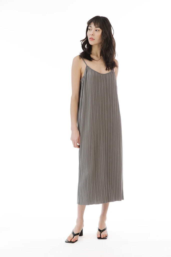 Paper Label Raegan Pleated Slip Dress | Charcoal Grey
