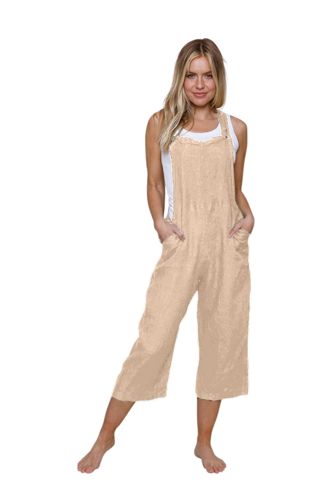 Suzy D London Shayla Linen Dungarees Beige | Made in Italy 