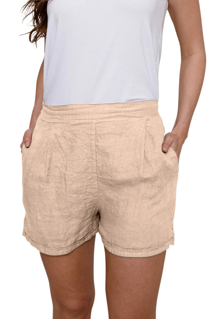 Suzy D London Shelby Linen Shorts | Beige, Made in Italy