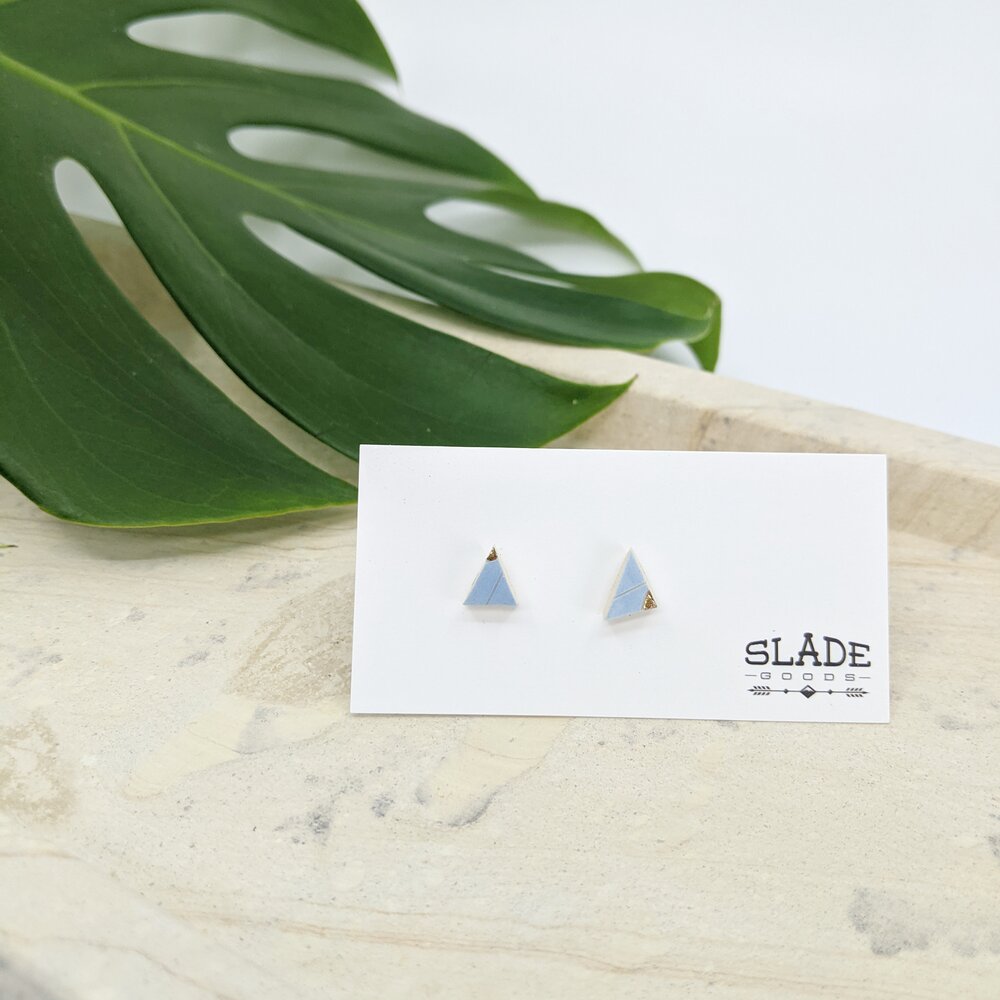 Slade Goods - Gold Trim Triangle Stud Earrings - Powder Blue