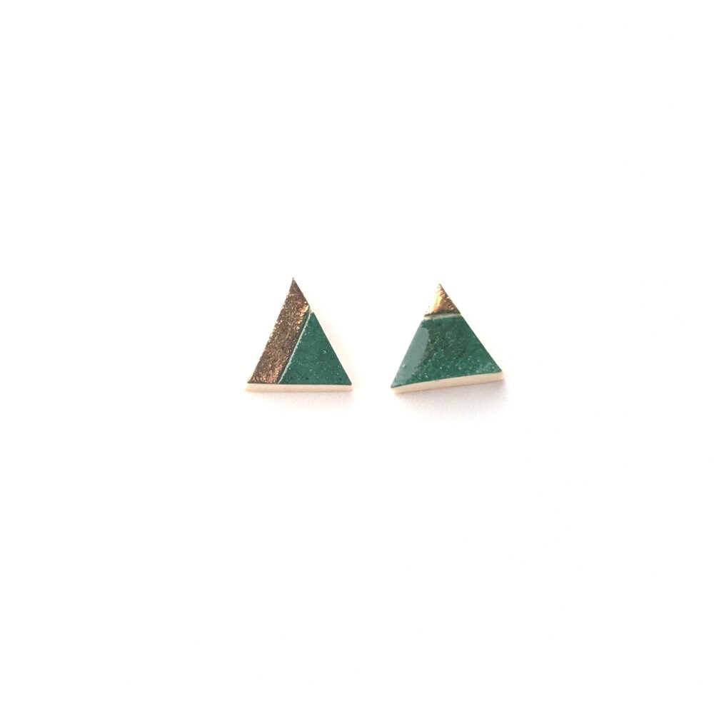Slade Goods Gold Trim Triangle Ceramic Stud Earrings | Green
