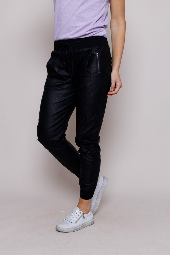 Suzy D London Ultimate Joggers Vegan Leather Made in Italy | Black