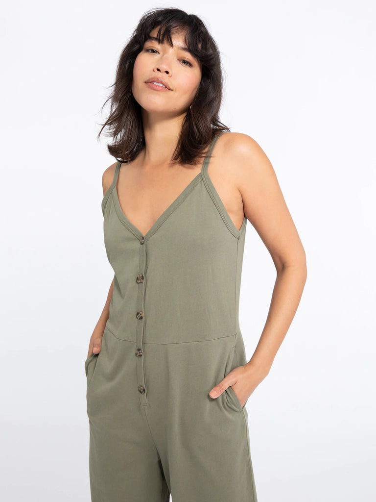 Sanctuary Button Knit Jumpsuit | Trail Green, Designed in the USA