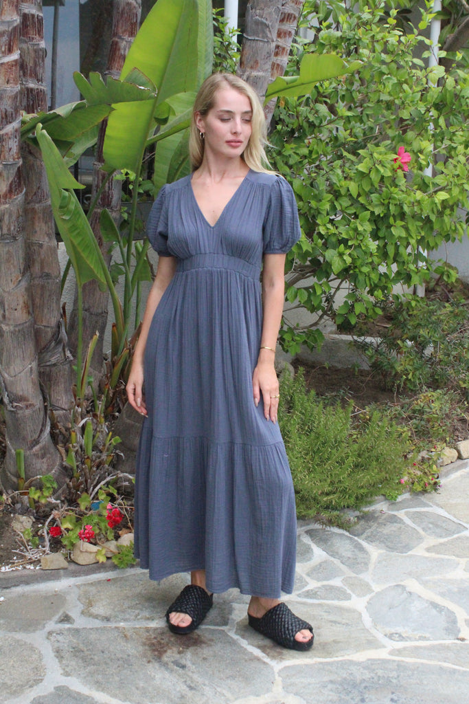 Stark Cotton Solid Olive Dress | Dream Blue, Made in the USA