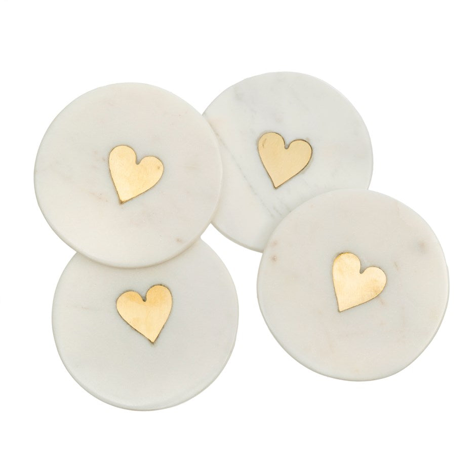 Sweet Heart Marble & Brass Coasters | Marble