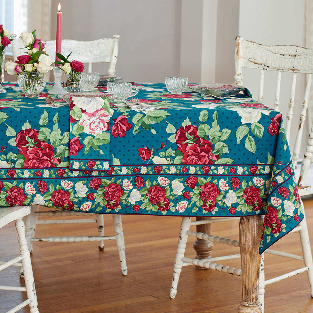 April Cornell - Cotton Tablecloth - Rose Manor Teal