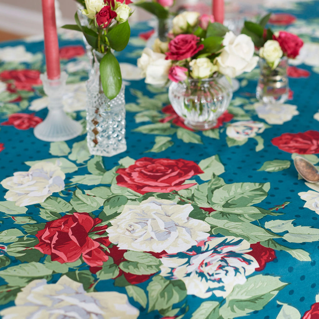 April Cornell - Cotton Tablecloth - Rose Manor Teal