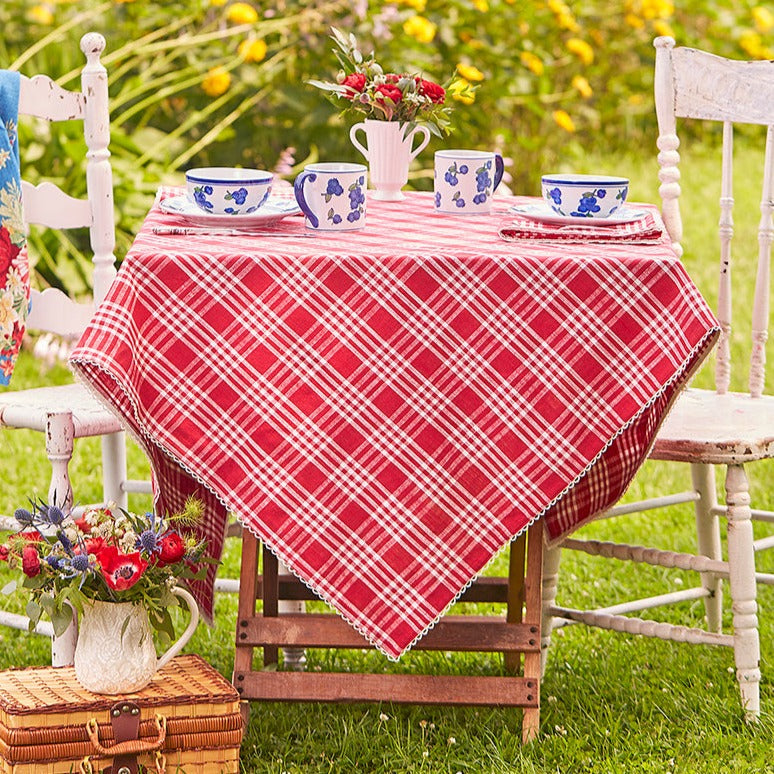April Cornell Cotton Tablecloth Berry Plaid | Designed in Canada
