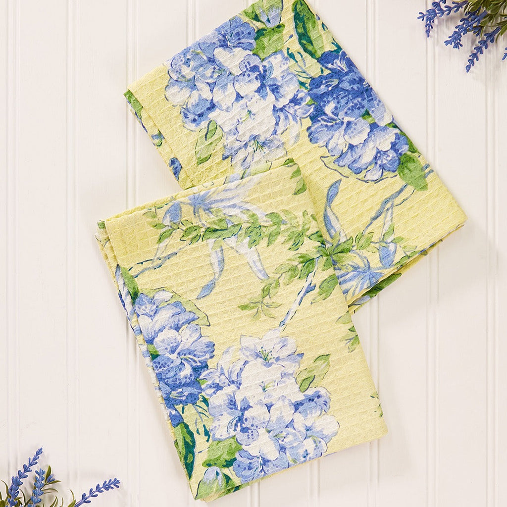 April Cornell Waffle Printed Tea Towels - 100 % Cotton, Flora Yellow