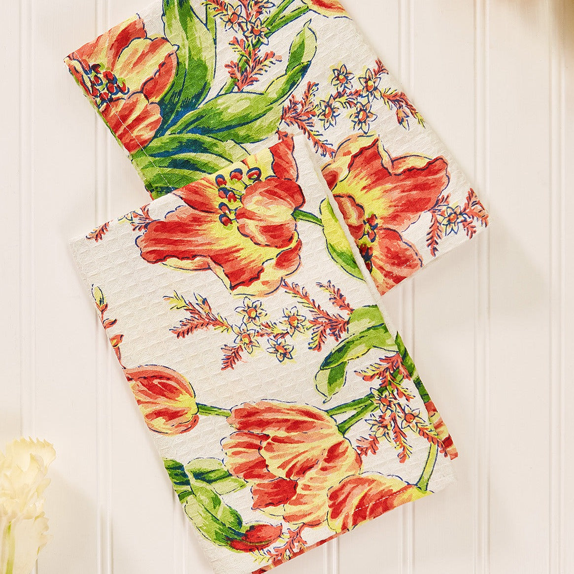 April Cornell Waffle Printed Tea Towels - 100 % Cotton