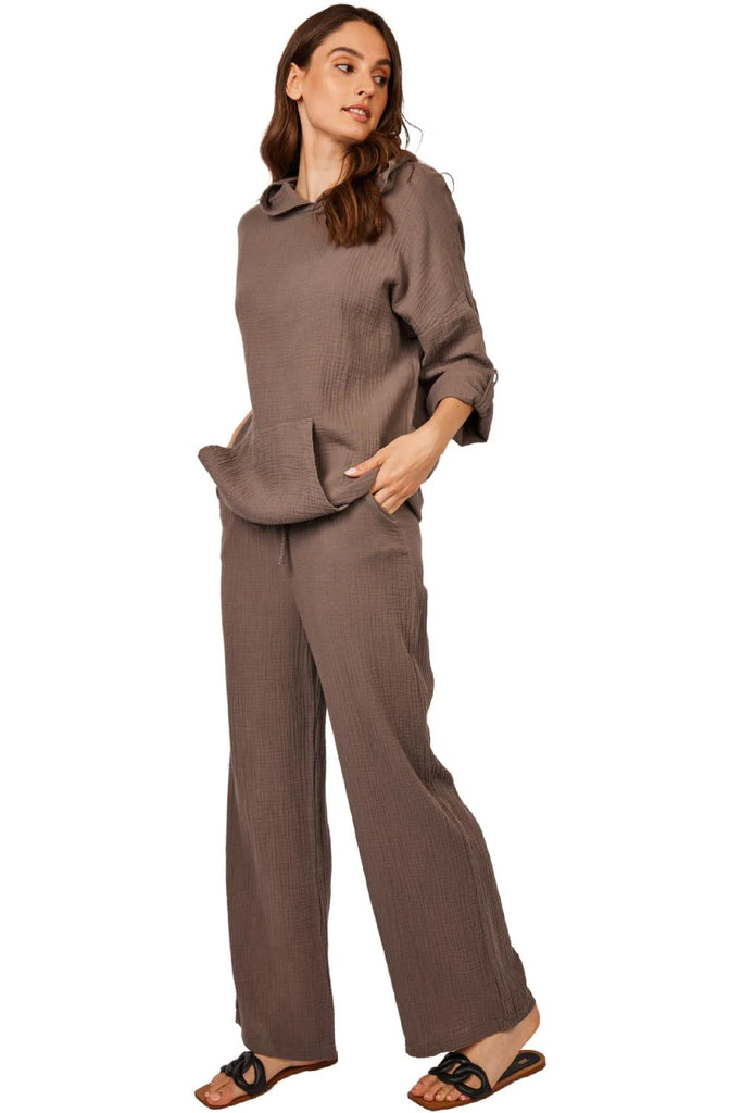 Pistache Waffled Cotton Pant, Made in Italy | Taupe