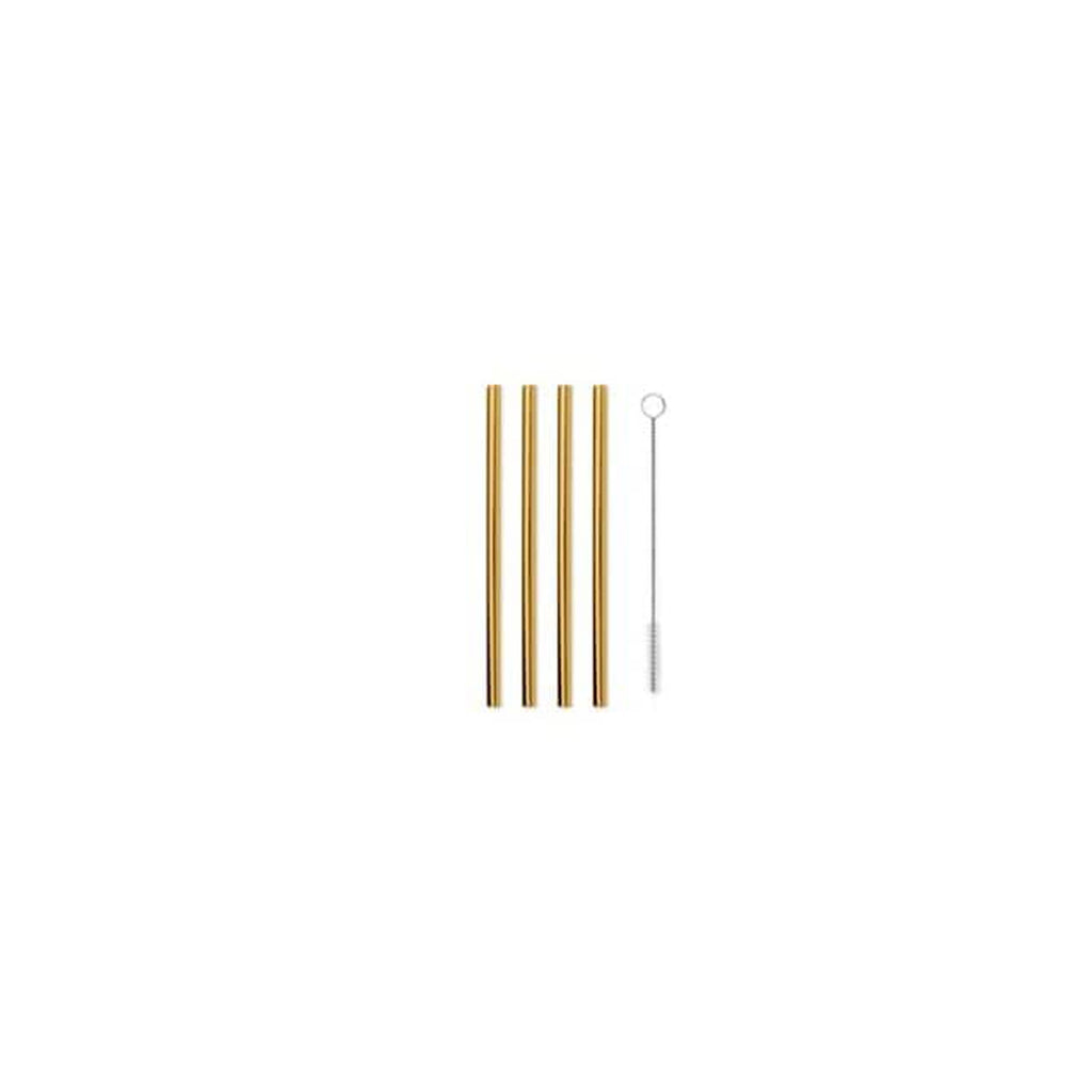 W&P Designs 4 Metal Straws w/ Cleaning Brush 5" | Gold 