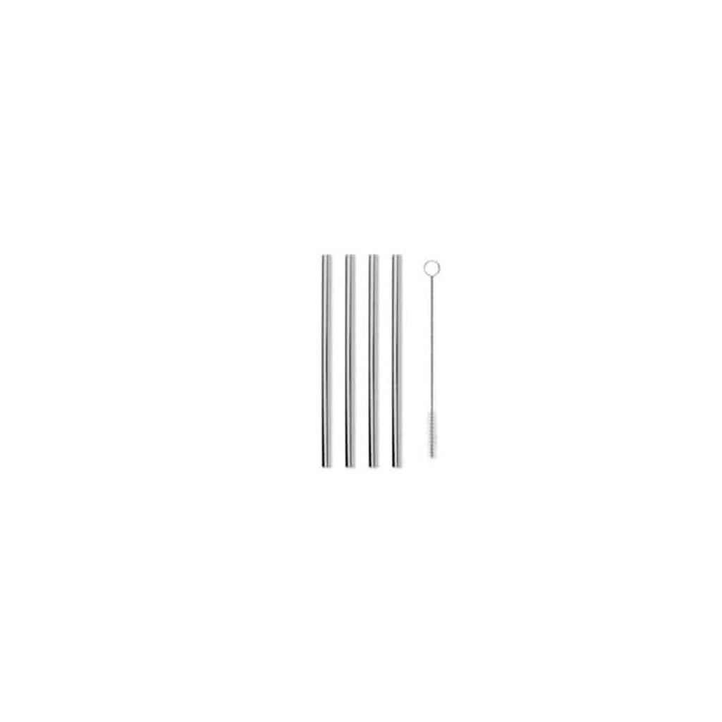 W&P Designs 4 Metal Straws w/ Cleaning Brush 5" | Silver 