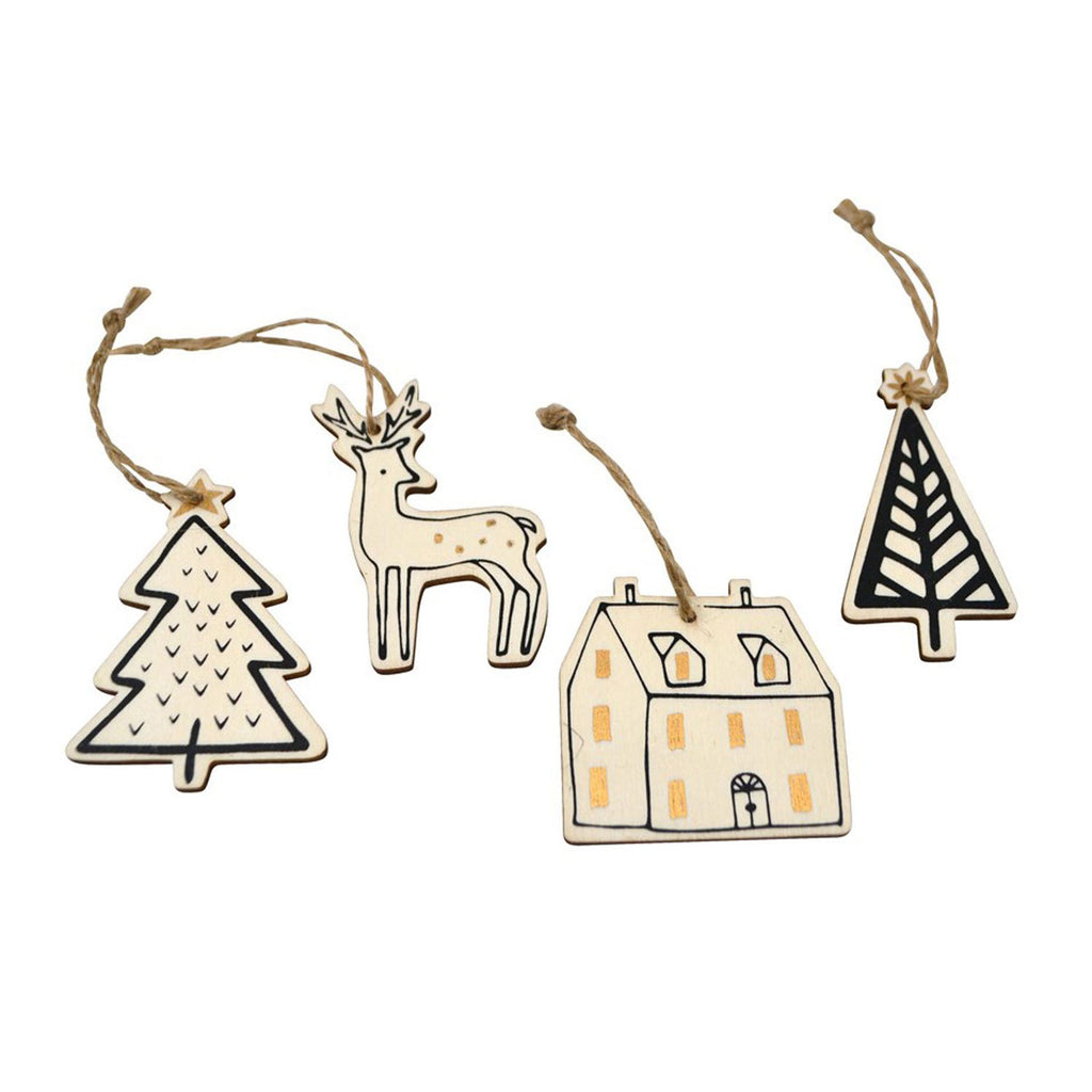 Holiday Village Ornaments | Wooden
