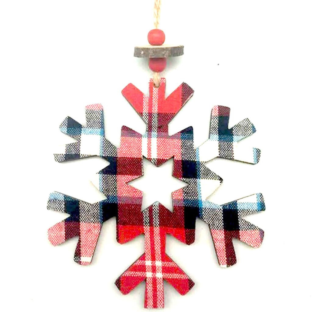 Tartan Snowflake Ornament | Wooden