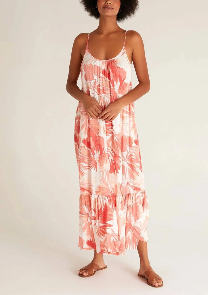 Z Supply Lido Watercolour Leaf Dress | Coral Red