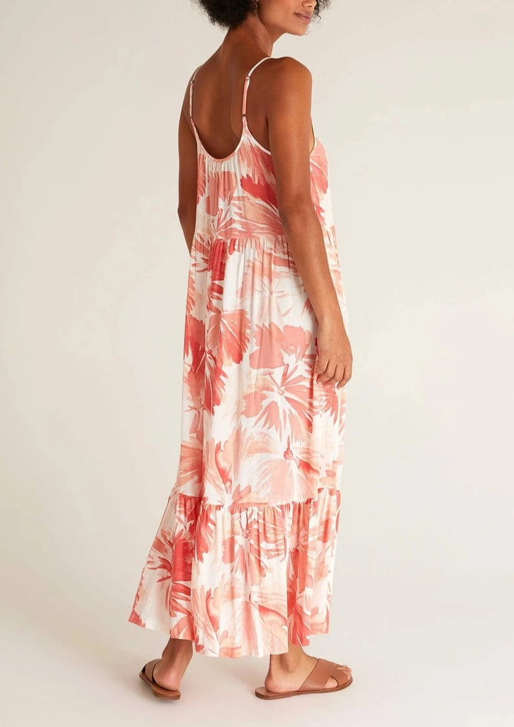 Z Supply Lido Watercolour Leaf Dress | Coral Red