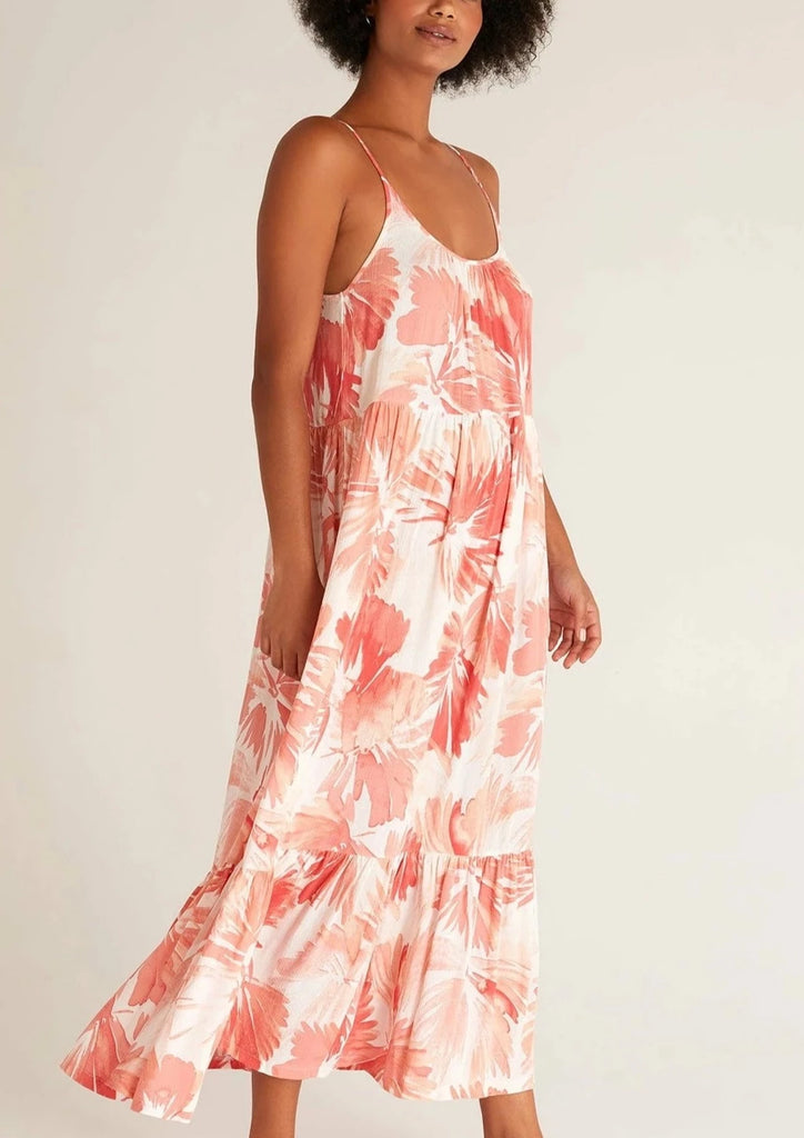 Z Supply Lido Watercolour Leaf Dress | Coral Red