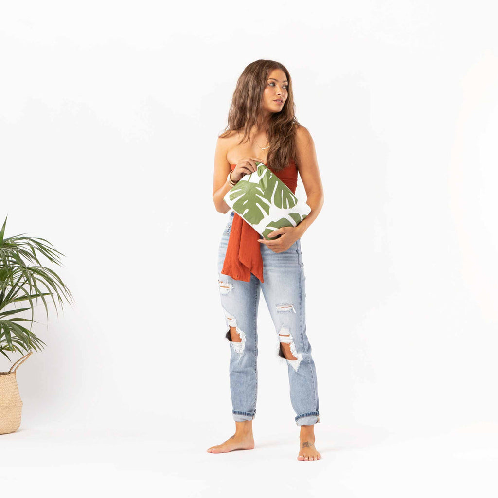 Aloha - Monstera Pouch - Seaweed/White