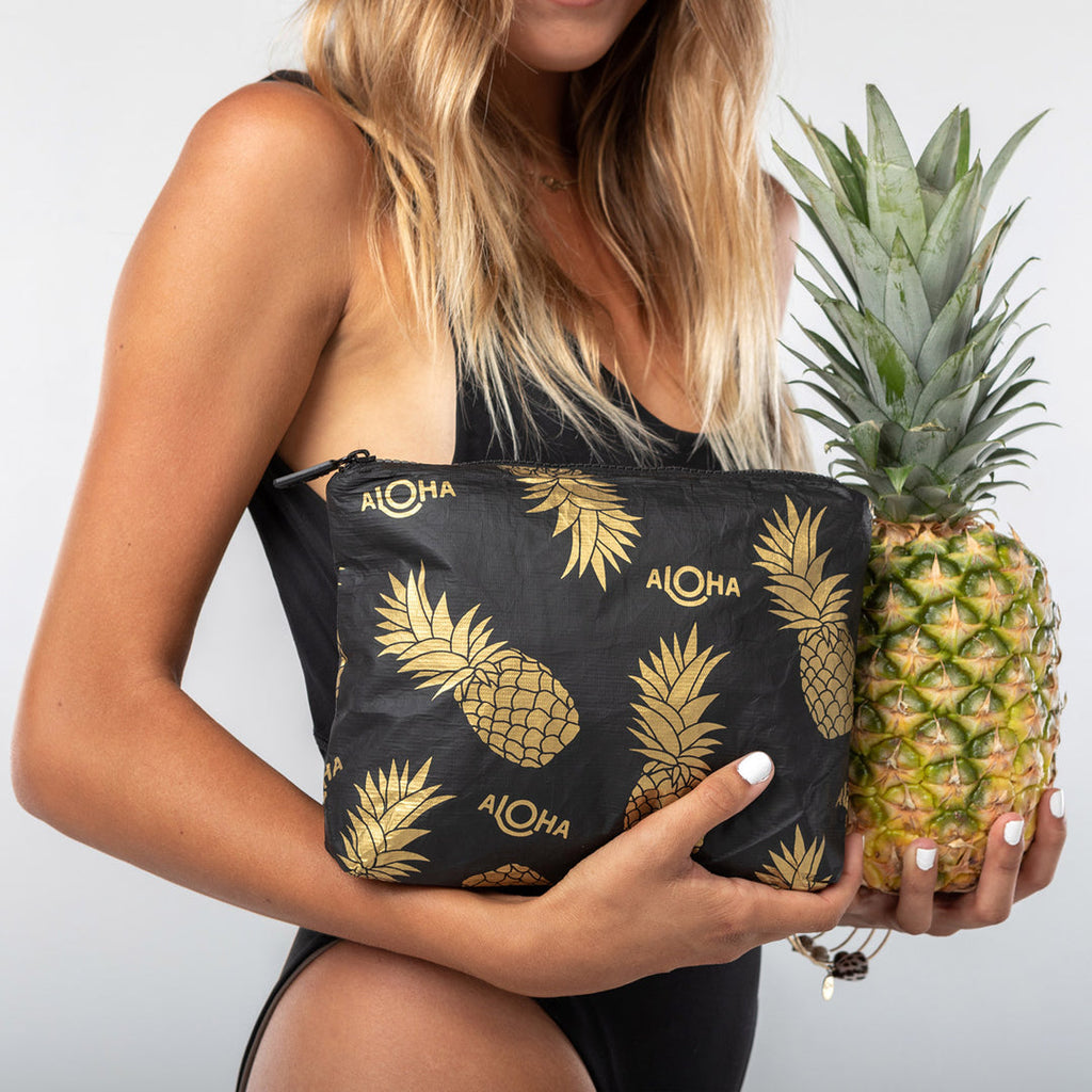 Aloha - Small Pineapple Fields Pouch - Gold/Black