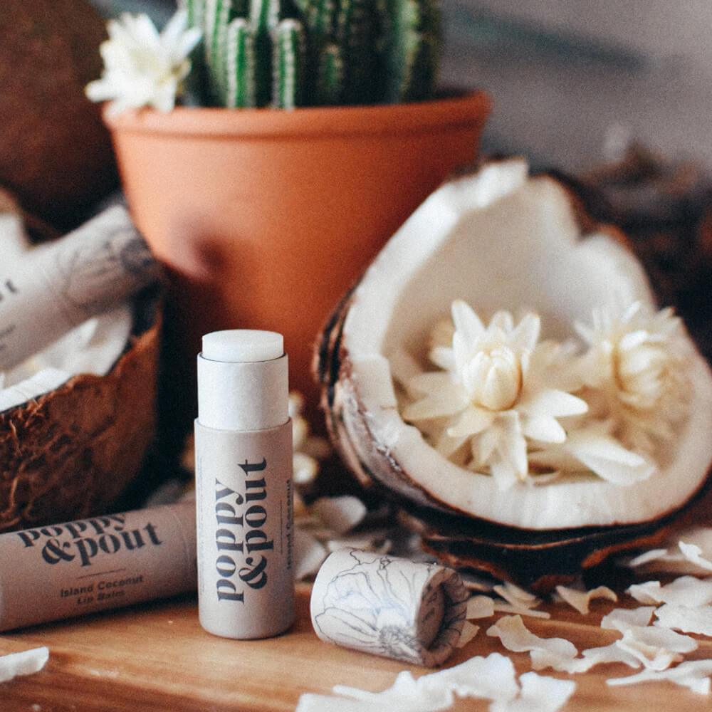 Poppy & Pout Lip Balm | Island Coconut, 100% Natural Ingredients