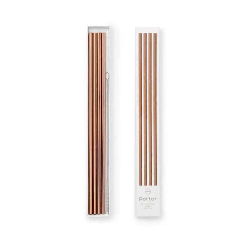 W&P Designs 4 Metal Straws w/ Cleaning Brush 10.5" | Copper