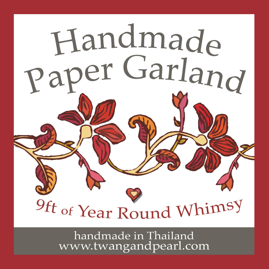 Handmade Paper Garland | Hearts, Made in Thailand, 9' Long