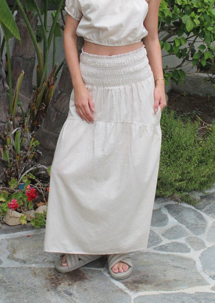 Stark Poplin E. Shirring Skirt | White, Designed & Made in USA