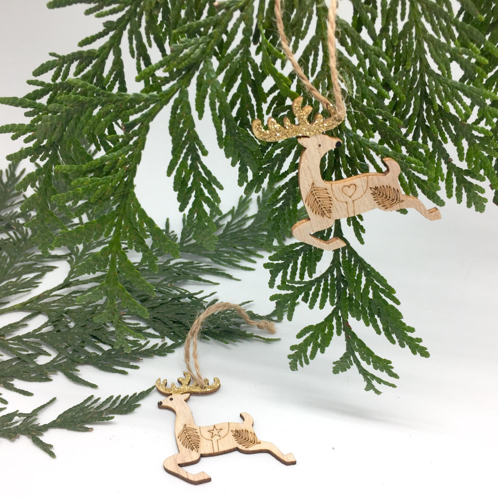 Mini Glitter Reindeer | Wooden